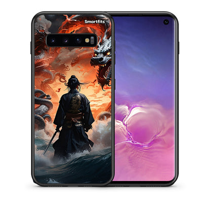 Θήκη Samsung S10 Dragons Fight από τη Smartfits με σχέδιο στο πίσω μέρος και μαύρο περίβλημα | Samsung S10 Dragons Fight case with colorful back and black bezels