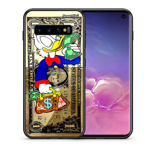 Θήκη Samsung S10 Duck Money από τη Smartfits με σχέδιο στο πίσω μέρος και μαύρο περίβλημα | Samsung S10 Duck Money case with colorful back and black bezels