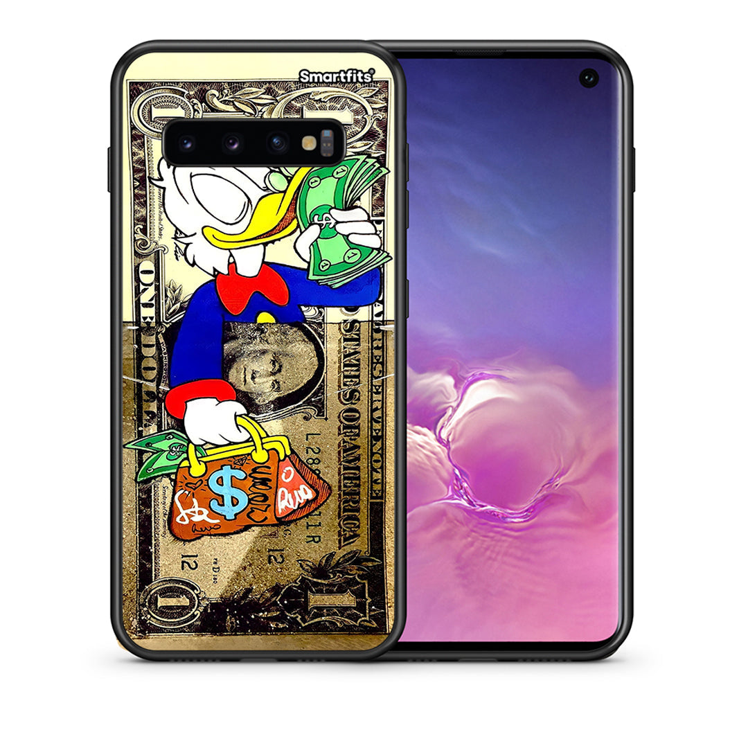 Θήκη Samsung S10+ Duck Money από τη Smartfits με σχέδιο στο πίσω μέρος και μαύρο περίβλημα | Samsung S10+ Duck Money case with colorful back and black bezels