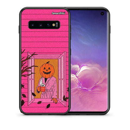 Θήκη Samsung S10+ Halloween Pumpkin Lady από τη Smartfits με σχέδιο στο πίσω μέρος και μαύρο περίβλημα | Samsung S10+ Halloween Pumpkin Lady case with colorful back and black bezels
