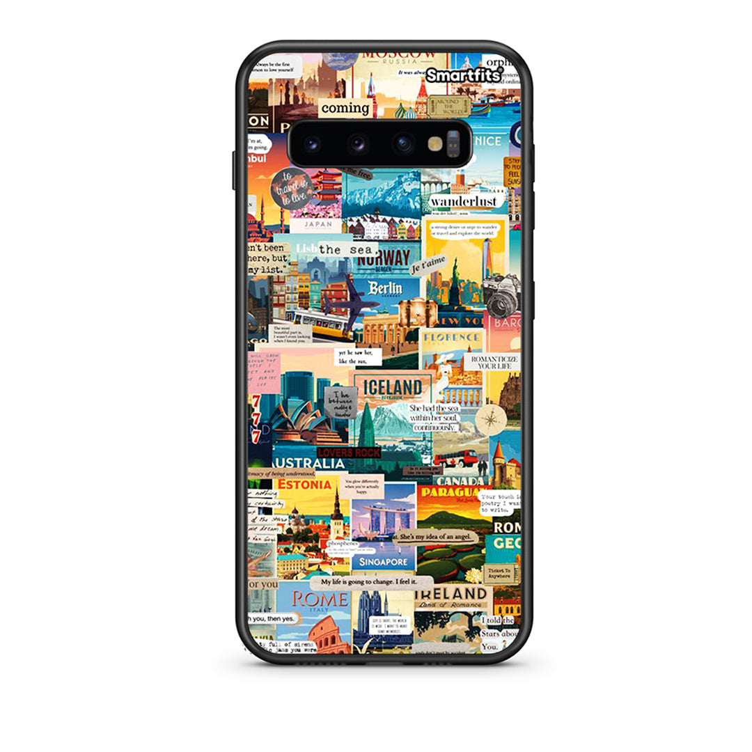samsung s10 plus Live To Travel θήκη από τη Smartfits με σχέδιο στο πίσω μέρος και μαύρο περίβλημα | Smartphone case with colorful back and black bezels by Smartfits