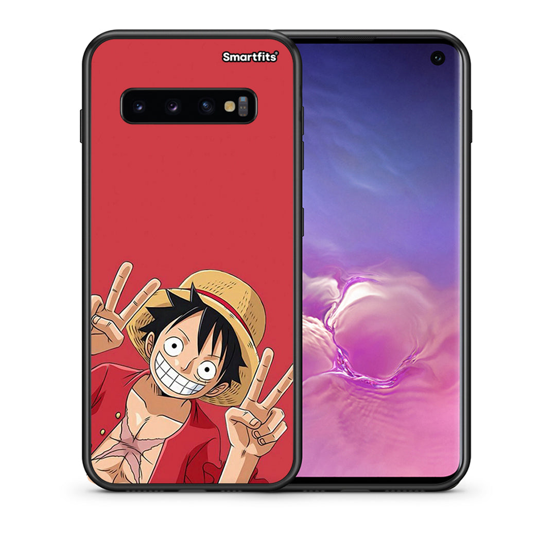 Θήκη Samsung S10 Pirate Luffy από τη Smartfits με σχέδιο στο πίσω μέρος και μαύρο περίβλημα | Samsung S10 Pirate Luffy case with colorful back and black bezels