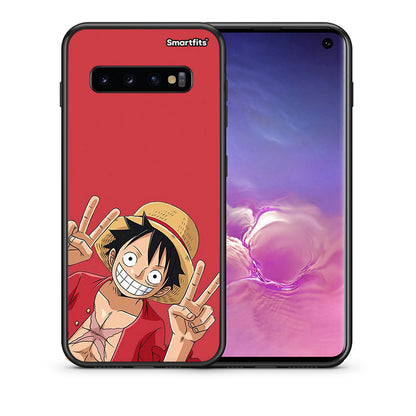 Θήκη Samsung S10 Pirate Luffy από τη Smartfits με σχέδιο στο πίσω μέρος και μαύρο περίβλημα | Samsung S10 Pirate Luffy case with colorful back and black bezels