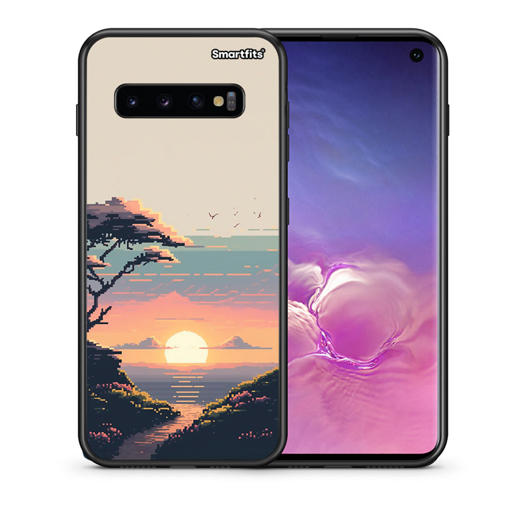 Θήκη Samsung S10+ Pixel Sunset από τη Smartfits με σχέδιο στο πίσω μέρος και μαύρο περίβλημα | Samsung S10+ Pixel Sunset case with colorful back and black bezels