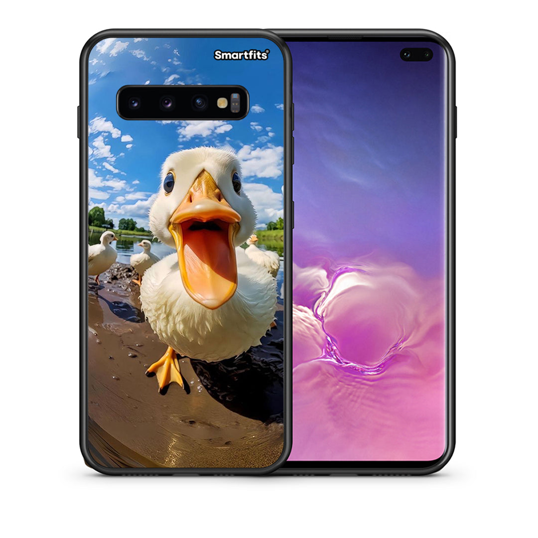 Θήκη Samsung S10+ Duck Face από τη Smartfits με σχέδιο στο πίσω μέρος και μαύρο περίβλημα | Samsung S10+ Duck Face case with colorful back and black bezels