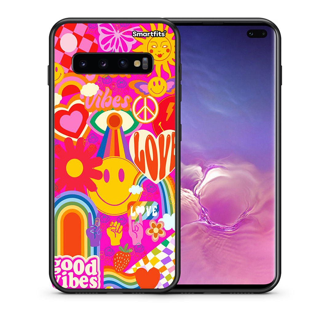Θήκη Samsung S10+ Hippie Love από τη Smartfits με σχέδιο στο πίσω μέρος και μαύρο περίβλημα | Samsung S10+ Hippie Love case with colorful back and black bezels
