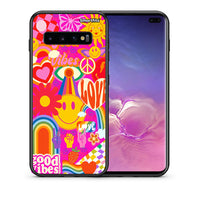 Thumbnail for Θήκη Samsung S10+ Hippie Love από τη Smartfits με σχέδιο στο πίσω μέρος και μαύρο περίβλημα | Samsung S10+ Hippie Love case with colorful back and black bezels