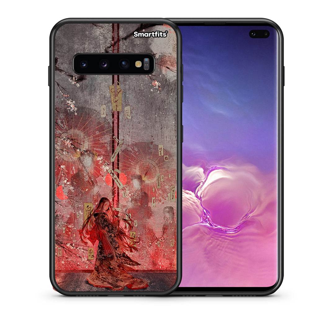 Θήκη Samsung S10+ Nezuko Kamado από τη Smartfits με σχέδιο στο πίσω μέρος και μαύρο περίβλημα | Samsung S10+ Nezuko Kamado case with colorful back and black bezels