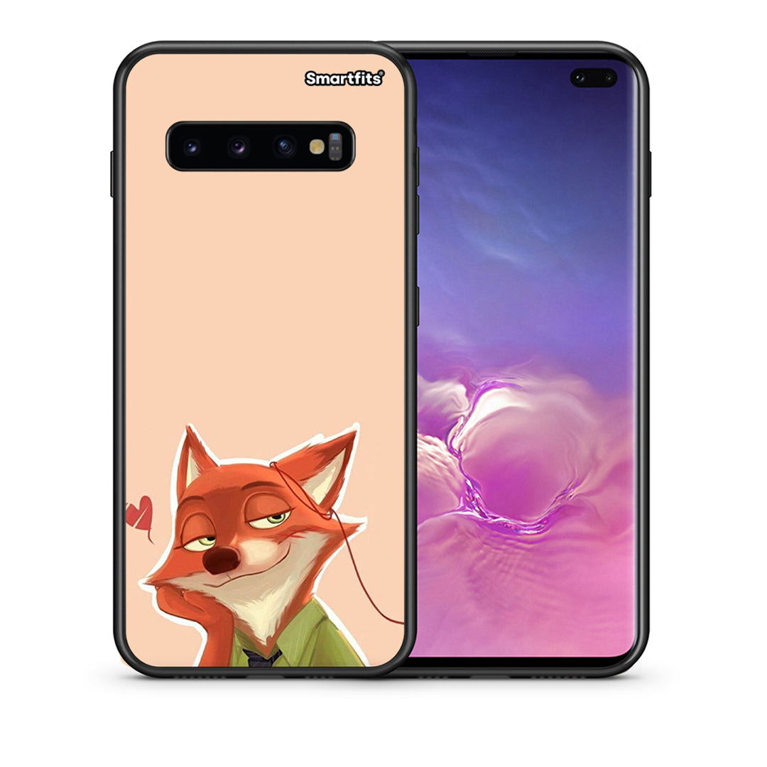 Θήκη Samsung S10+ Nick Wilde And Judy Hopps Love 1 από τη Smartfits με σχέδιο στο πίσω μέρος και μαύρο περίβλημα | Samsung S10+ Nick Wilde And Judy Hopps Love 1 case with colorful back and black bezels