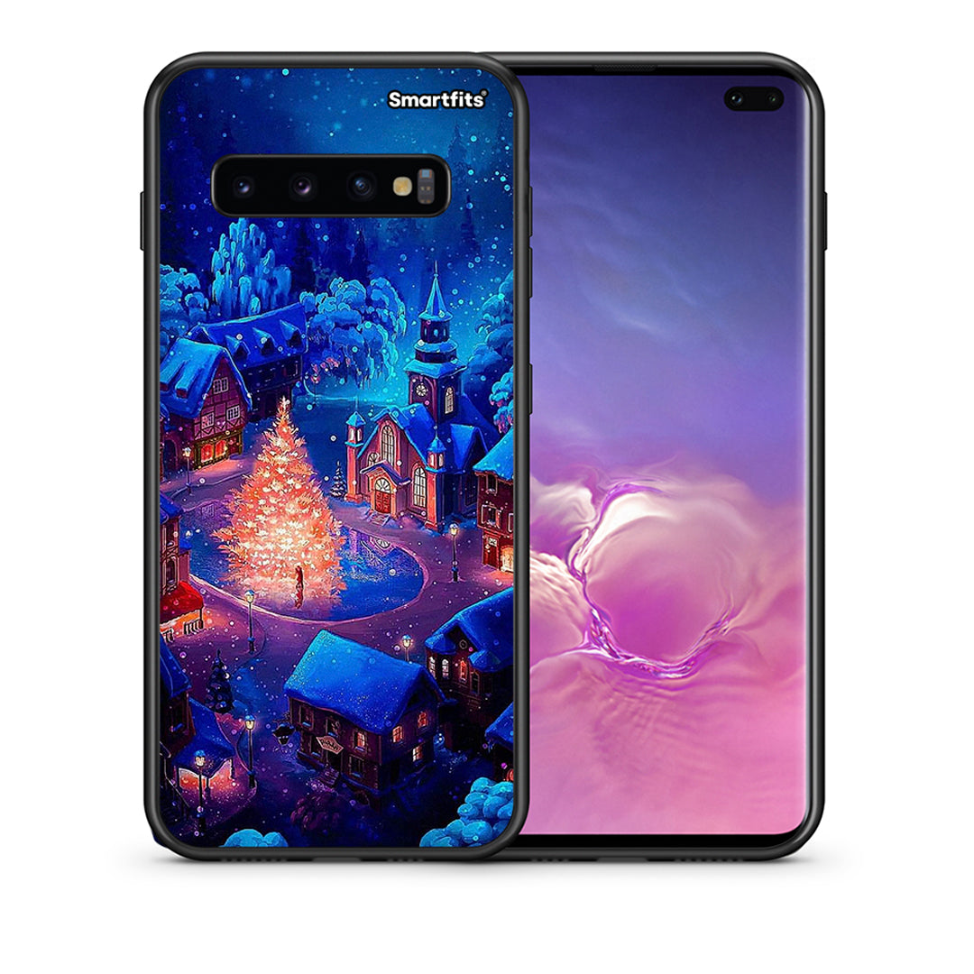 Θήκη Samsung S10+ Xmas Village από τη Smartfits με σχέδιο στο πίσω μέρος και μαύρο περίβλημα | Samsung S10+ Xmas Village case with colorful back and black bezels