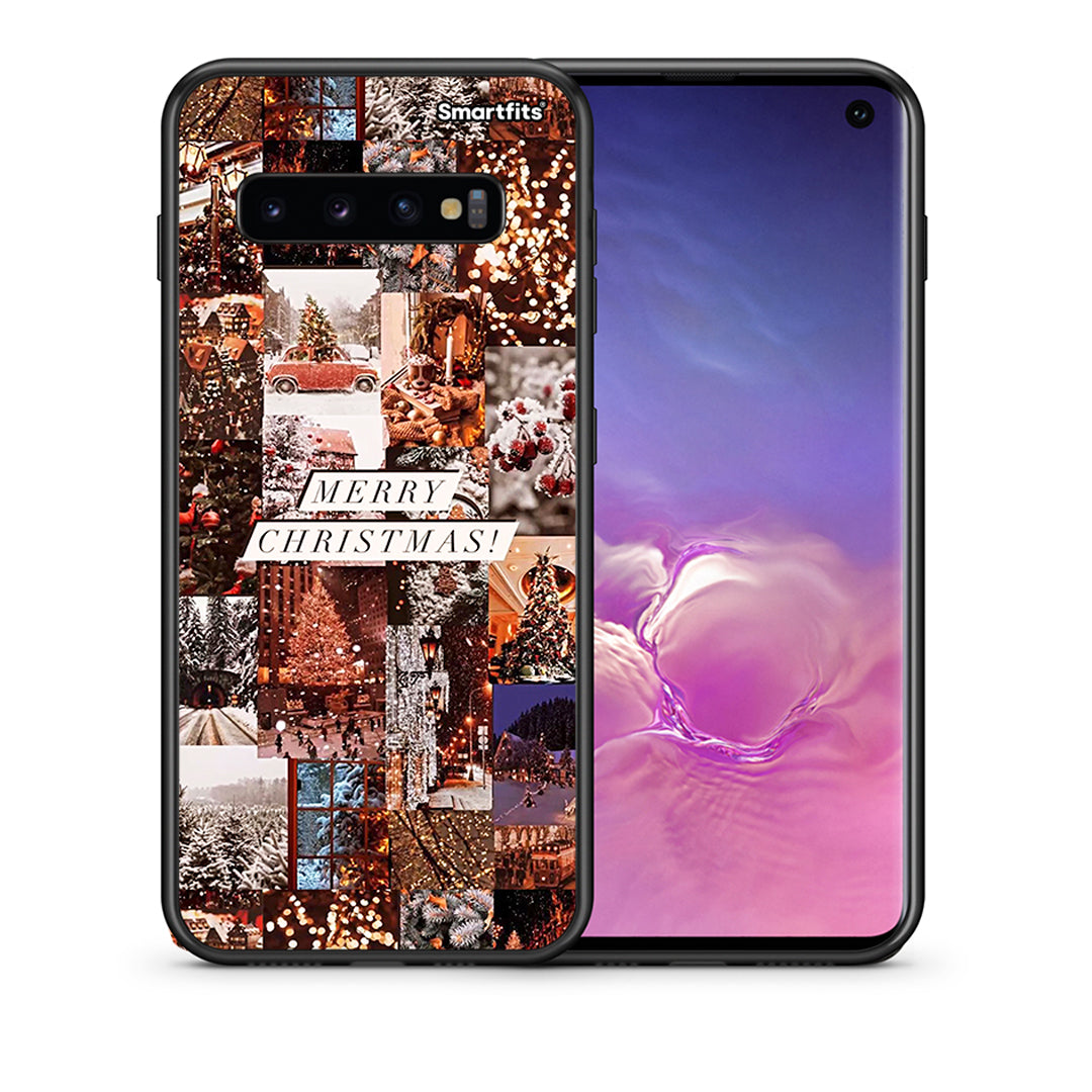 Θήκη Samsung S10 Xmas Collage από τη Smartfits με σχέδιο στο πίσω μέρος και μαύρο περίβλημα | Samsung S10 Xmas Collage case with colorful back and black bezels
