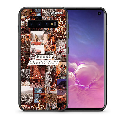 Θήκη Samsung S10 Xmas Collage από τη Smartfits με σχέδιο στο πίσω μέρος και μαύρο περίβλημα | Samsung S10 Xmas Collage case with colorful back and black bezels