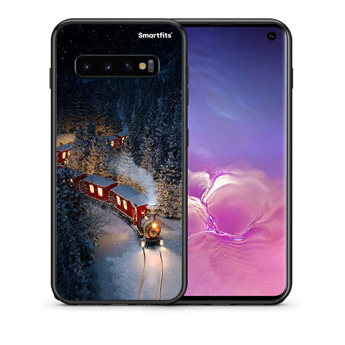 Θήκη Samsung S10 Xmas Train από τη Smartfits με σχέδιο στο πίσω μέρος και μαύρο περίβλημα | Samsung S10 Xmas Train case with colorful back and black bezels