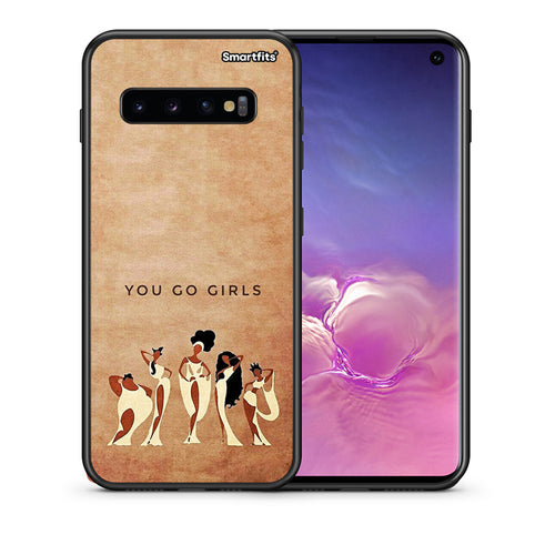 Θήκη Samsung S10 You Go Girl από τη Smartfits με σχέδιο στο πίσω μέρος και μαύρο περίβλημα | Samsung S10 You Go Girl case with colorful back and black bezels
