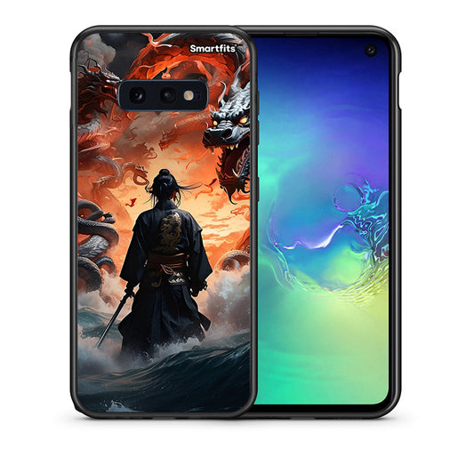 Θήκη Samsung S10e Dragons Fight από τη Smartfits με σχέδιο στο πίσω μέρος και μαύρο περίβλημα | Samsung S10e Dragons Fight case with colorful back and black bezels
