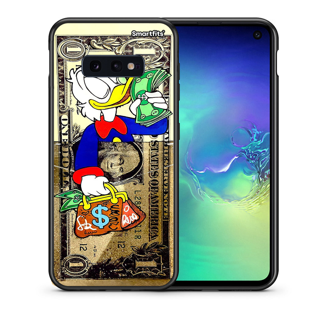 Θήκη Samsung S10e Duck Money από τη Smartfits με σχέδιο στο πίσω μέρος και μαύρο περίβλημα | Samsung S10e Duck Money case with colorful back and black bezels