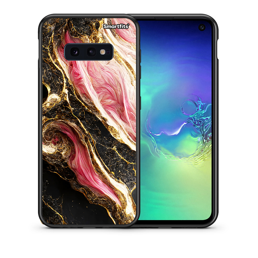 Θήκη Samsung S10e Glamorous Pink Marble από τη Smartfits με σχέδιο στο πίσω μέρος και μαύρο περίβλημα | Samsung S10e Glamorous Pink Marble case with colorful back and black bezels