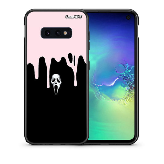Θήκη Samsung S10e Melting Halloween Mask από τη Smartfits με σχέδιο στο πίσω μέρος και μαύρο περίβλημα | Samsung S10e Melting Halloween Mask case with colorful back and black bezels
