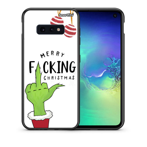 Θήκη Samsung S10e Merry F Xmas από τη Smartfits με σχέδιο στο πίσω μέρος και μαύρο περίβλημα | Samsung S10e Merry F Xmas case with colorful back and black bezels