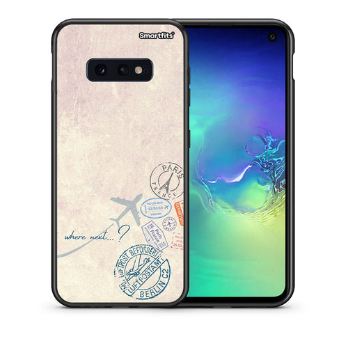 Θήκη Samsung S10e Where Next από τη Smartfits με σχέδιο στο πίσω μέρος και μαύρο περίβλημα | Samsung S10e Where Next case with colorful back and black bezels