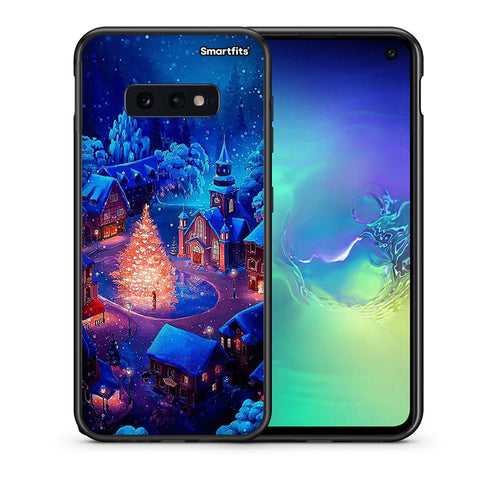 Θήκη Samsung S10e Xmas Village από τη Smartfits με σχέδιο στο πίσω μέρος και μαύρο περίβλημα | Samsung S10e Xmas Village case with colorful back and black bezels