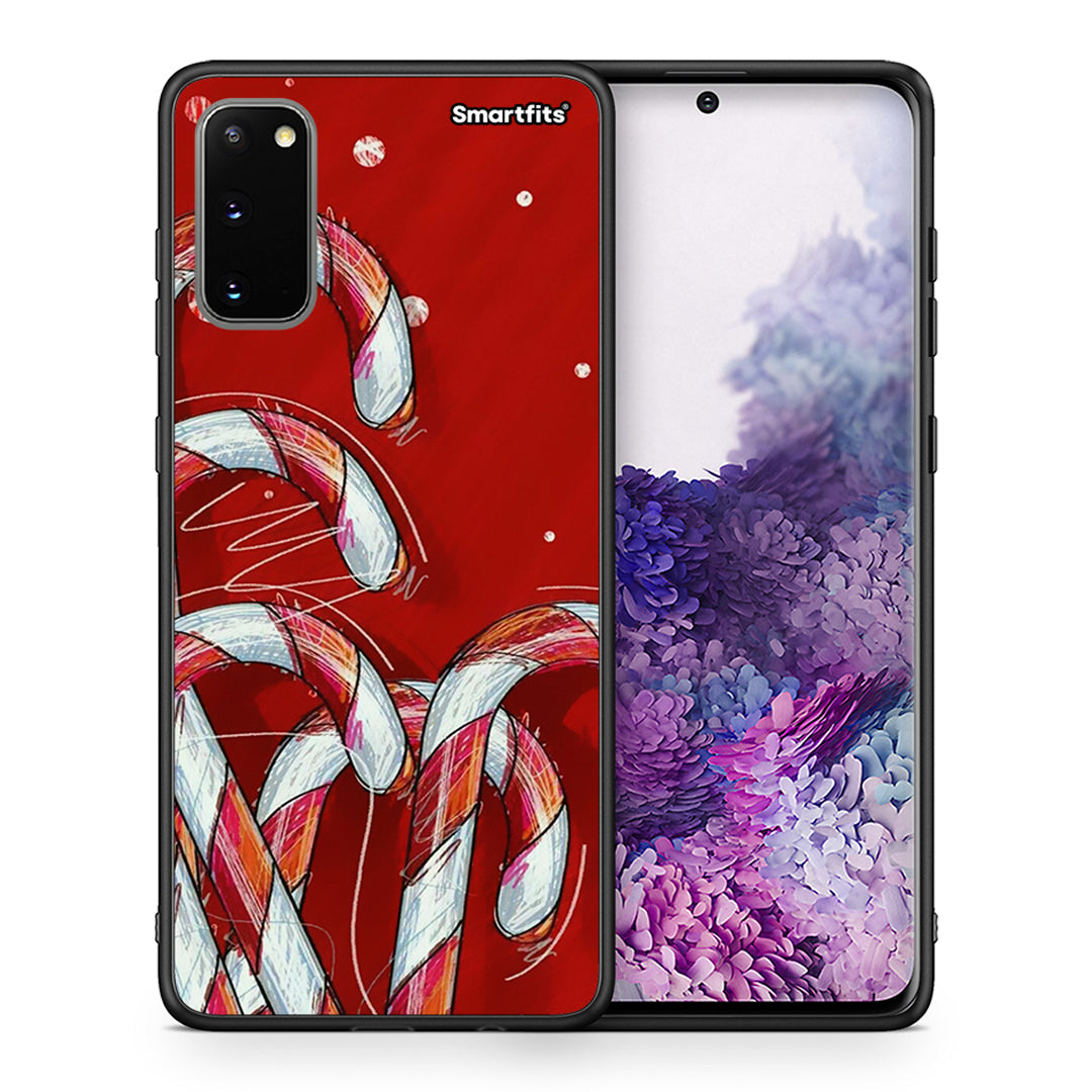 Θήκη Samsung S20 Candy Cane από τη Smartfits με σχέδιο στο πίσω μέρος και μαύρο περίβλημα | Samsung S20 Candy Cane case with colorful back and black bezels