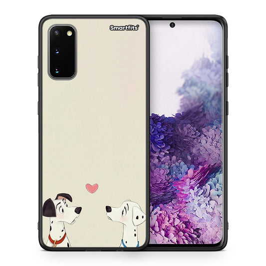 Θήκη Samsung S20 Dalmatians Love από τη Smartfits με σχέδιο στο πίσω μέρος και μαύρο περίβλημα | Samsung S20 Dalmatians Love case with colorful back and black bezels