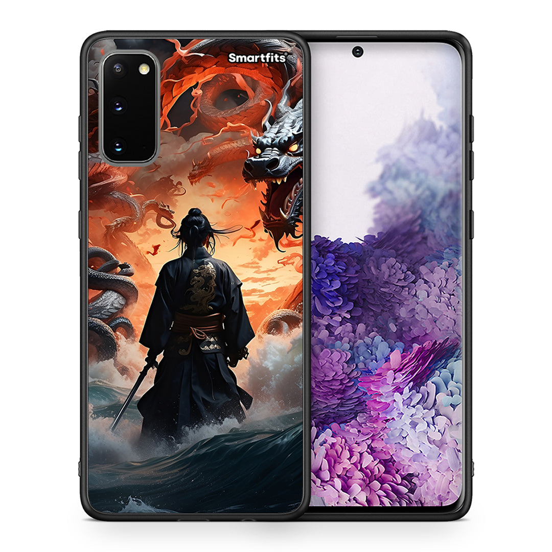 Θήκη Samsung S20 Dragons Fight από τη Smartfits με σχέδιο στο πίσω μέρος και μαύρο περίβλημα | Samsung S20 Dragons Fight case with colorful back and black bezels