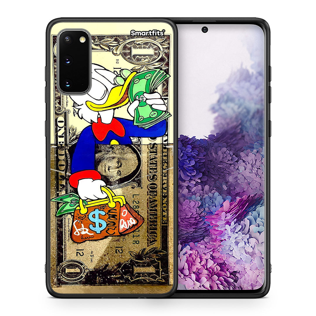 Θήκη Samsung S20 Duck Money από τη Smartfits με σχέδιο στο πίσω μέρος και μαύρο περίβλημα | Samsung S20 Duck Money case with colorful back and black bezels
