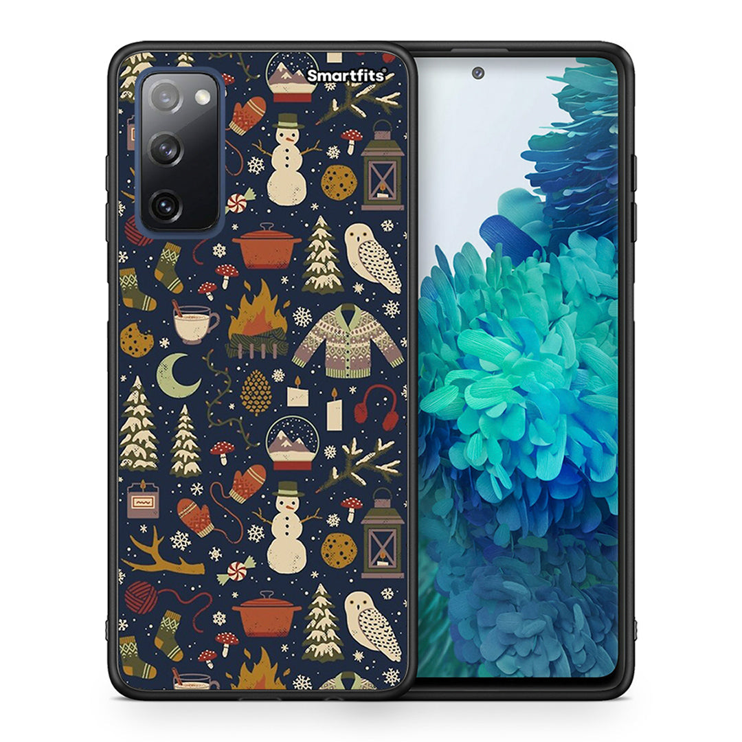 Θήκη Samsung S20 FE Christmas Elements από τη Smartfits με σχέδιο στο πίσω μέρος και μαύρο περίβλημα | Samsung S20 FE Christmas Elements case with colorful back and black bezels