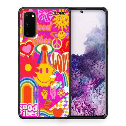 Θήκη Samsung S20 Hippie Love από τη Smartfits με σχέδιο στο πίσω μέρος και μαύρο περίβλημα | Samsung S20 Hippie Love case with colorful back and black bezels