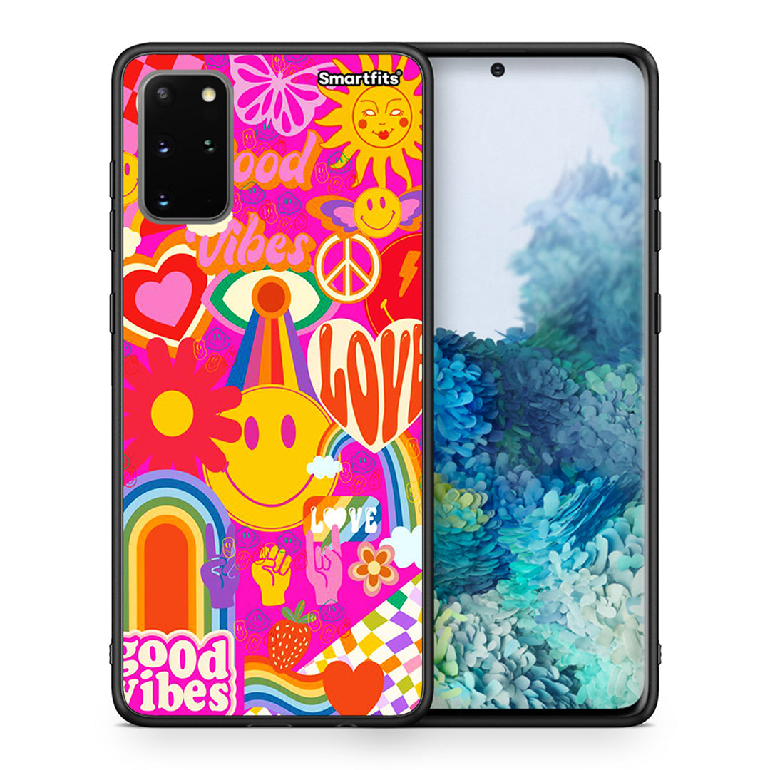 Θήκη Samsung S20 Plus Hippie Love από τη Smartfits με σχέδιο στο πίσω μέρος και μαύρο περίβλημα | Samsung S20 Plus Hippie Love case with colorful back and black bezels