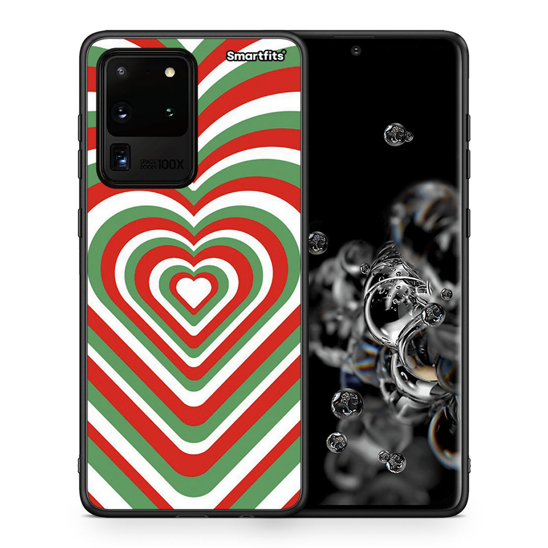 Θήκη Samsung S20 Ultra Christmas Hearts από τη Smartfits με σχέδιο στο πίσω μέρος και μαύρο περίβλημα | Samsung S20 Ultra Christmas Hearts case with colorful back and black bezels