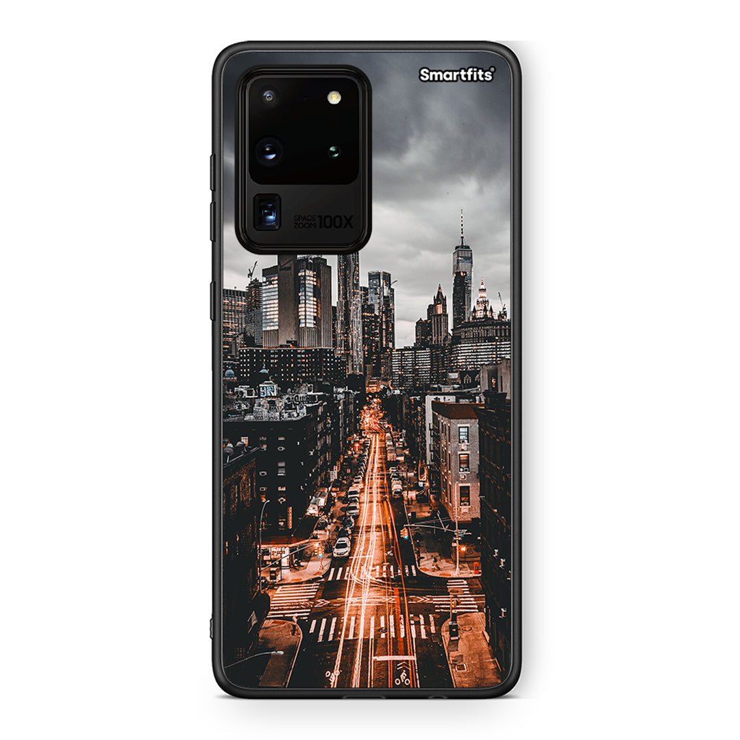 Samsung S20 Ultra City Lights θήκη από τη Smartfits με σχέδιο στο πίσω μέρος και μαύρο περίβλημα | Smartphone case with colorful back and black bezels by Smartfits