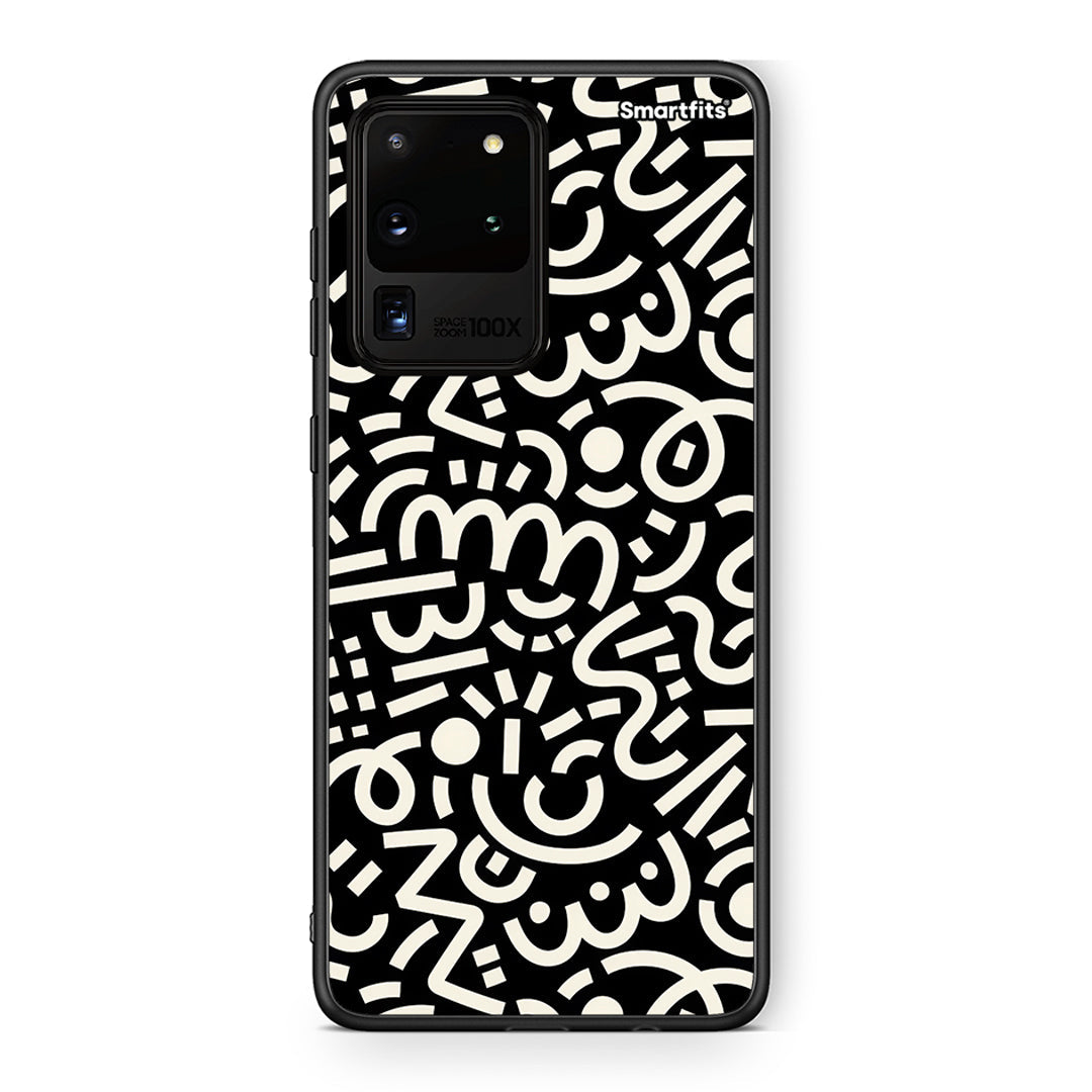 Samsung S20 Ultra Doodle Art Θήκη από τη Smartfits με σχέδιο στο πίσω μέρος και μαύρο περίβλημα | Smartphone case with colorful back and black bezels by Smartfits