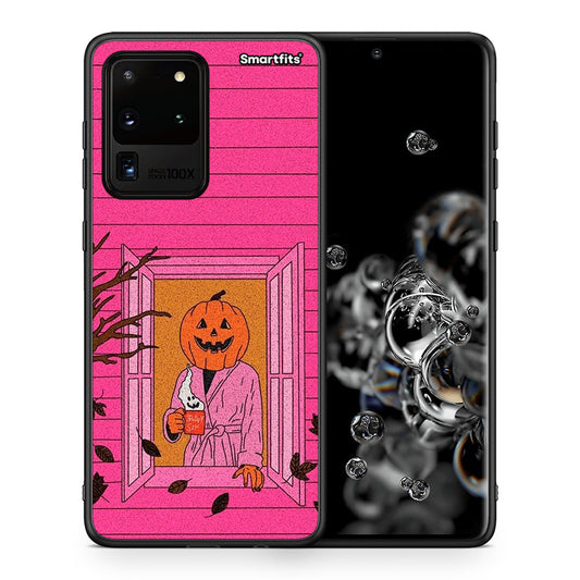 Θήκη Samsung S20 Ultra Halloween Pumpkin Lady από τη Smartfits με σχέδιο στο πίσω μέρος και μαύρο περίβλημα | Samsung S20 Ultra Halloween Pumpkin Lady case with colorful back and black bezels