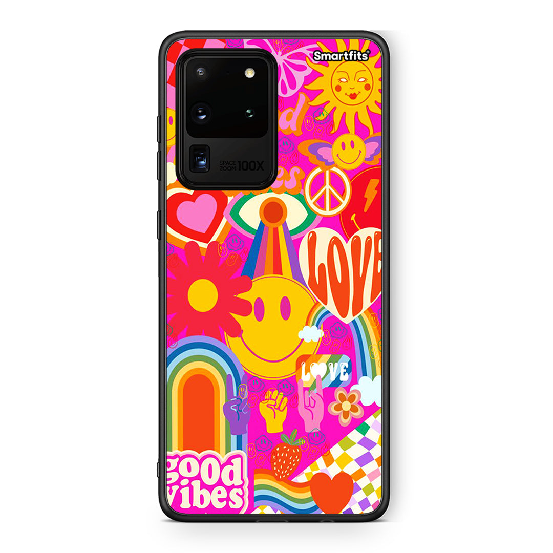 Samsung S20 Ultra Hippie Love θήκη από τη Smartfits με σχέδιο στο πίσω μέρος και μαύρο περίβλημα | Smartphone case with colorful back and black bezels by Smartfits