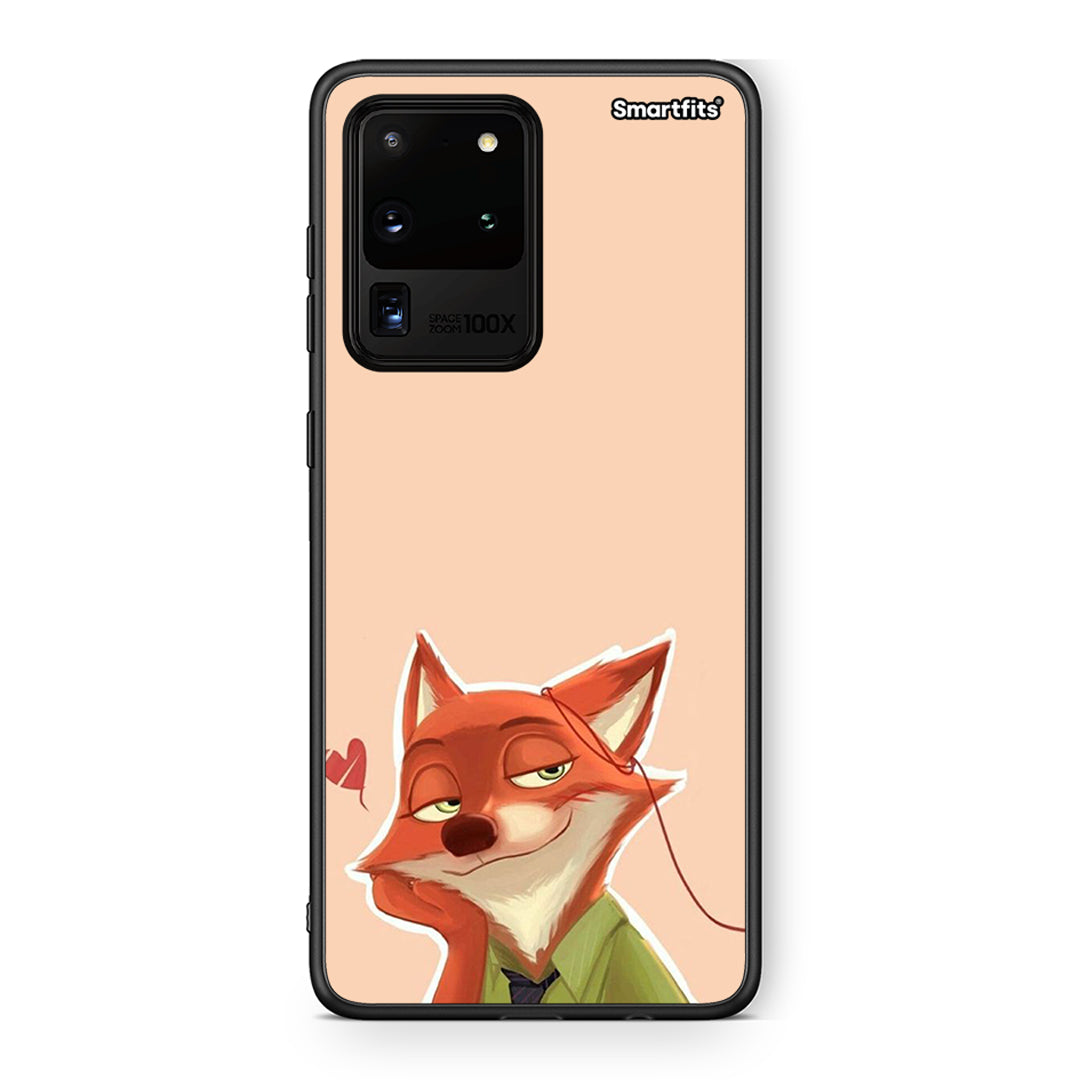 Samsung S20 Ultra Nick Wilde And Judy Hopps Love 1 θήκη από τη Smartfits με σχέδιο στο πίσω μέρος και μαύρο περίβλημα | Smartphone case with colorful back and black bezels by Smartfits
