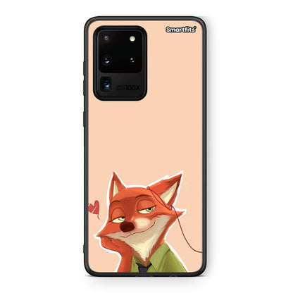 Samsung S20 Ultra Nick Wilde And Judy Hopps Love 1 θήκη από τη Smartfits με σχέδιο στο πίσω μέρος και μαύρο περίβλημα | Smartphone case with colorful back and black bezels by Smartfits