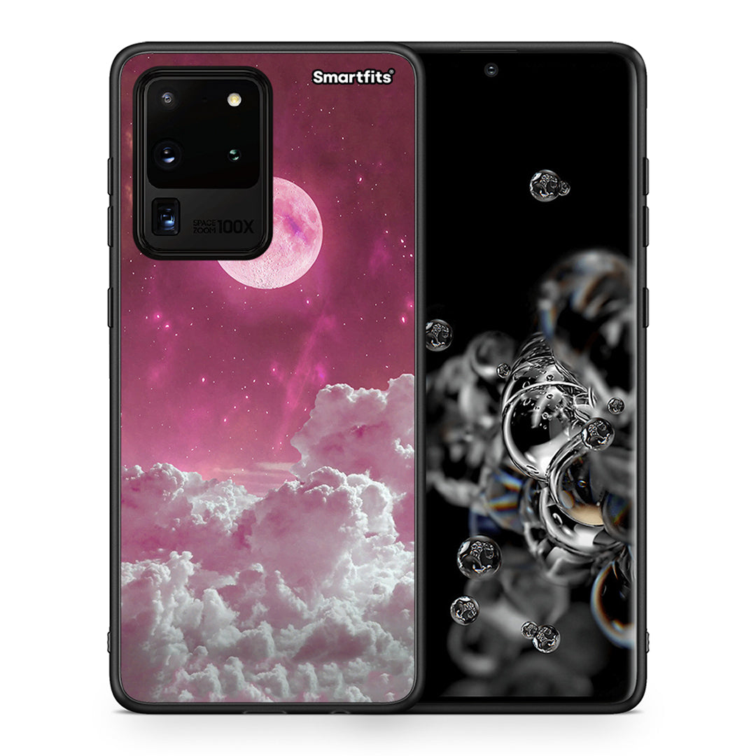 Θήκη Samsung S20 Ultra Pink Moon από τη Smartfits με σχέδιο στο πίσω μέρος και μαύρο περίβλημα | Samsung S20 Ultra Pink Moon case with colorful back and black bezels