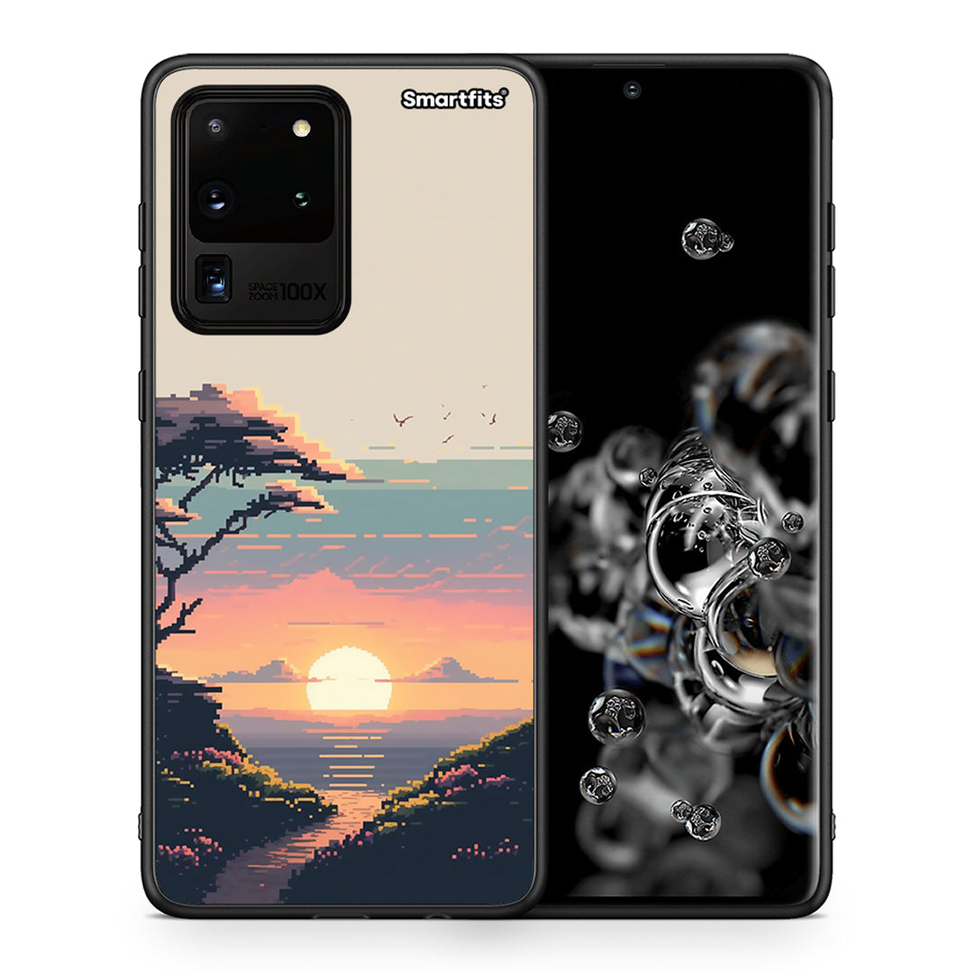 Θήκη Samsung S20 Ultra Pixel Sunset από τη Smartfits με σχέδιο στο πίσω μέρος και μαύρο περίβλημα | Samsung S20 Ultra Pixel Sunset case with colorful back and black bezels