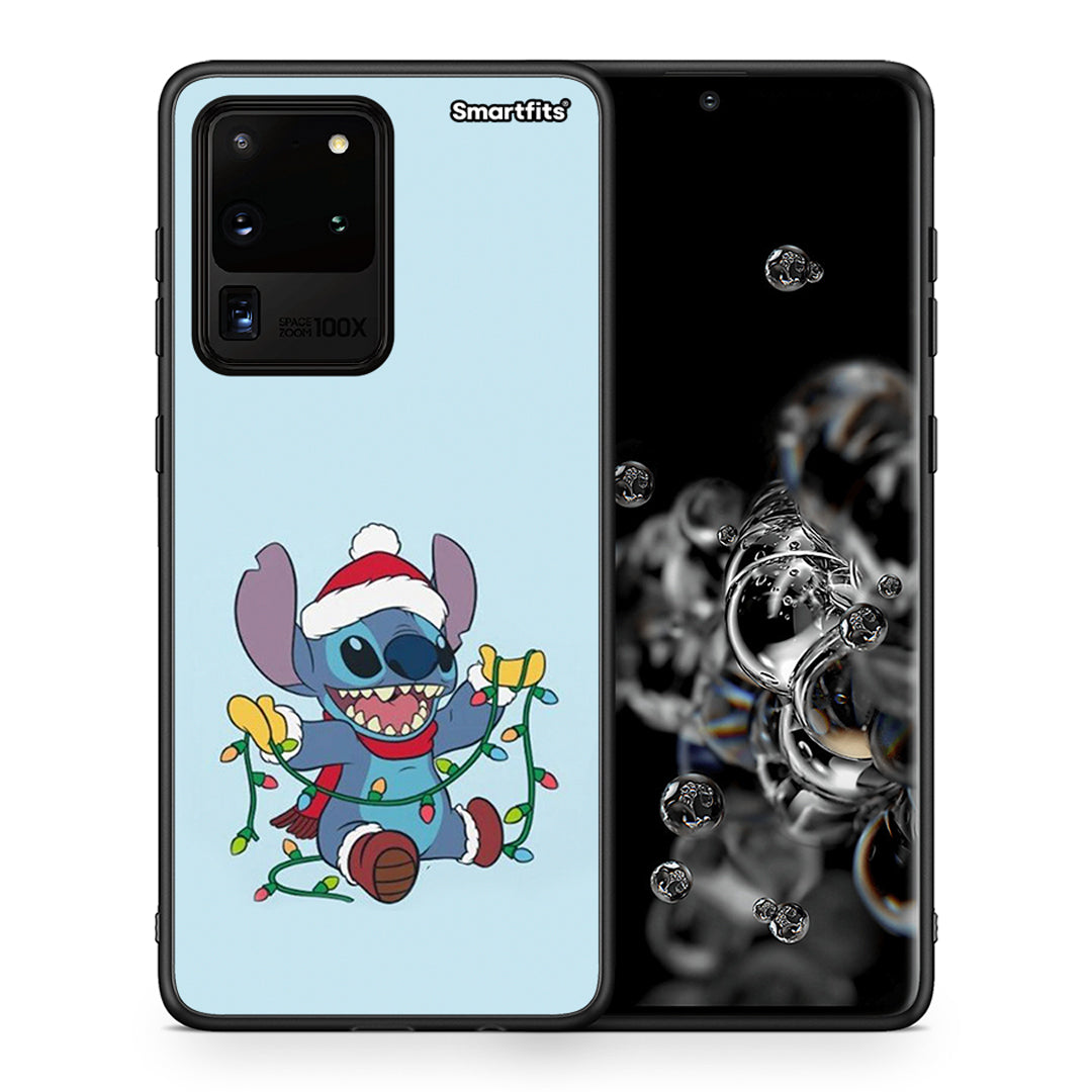 Θήκη Samsung S20 Ultra Santa Stich από τη Smartfits με σχέδιο στο πίσω μέρος και μαύρο περίβλημα | Samsung S20 Ultra Santa Stich case with colorful back and black bezels