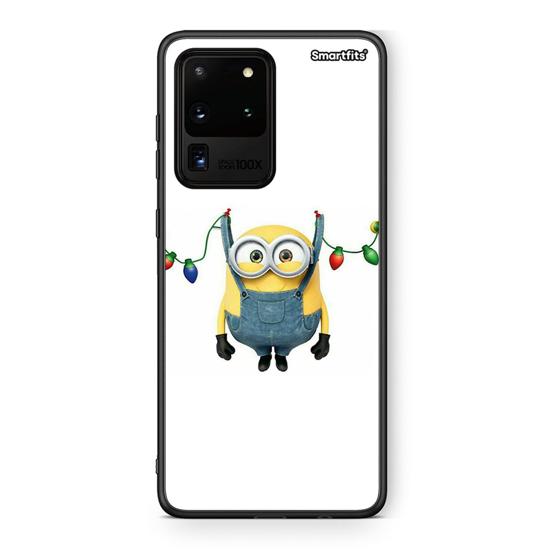 Samsung S20 Ultra Xmas Minion Lights θήκη από τη Smartfits με σχέδιο στο πίσω μέρος και μαύρο περίβλημα | Smartphone case with colorful back and black bezels by Smartfits