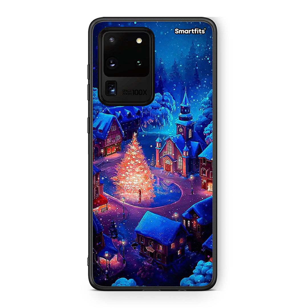 Samsung S20 Ultra Xmas Village θήκη από τη Smartfits με σχέδιο στο πίσω μέρος και μαύρο περίβλημα | Smartphone case with colorful back and black bezels by Smartfits