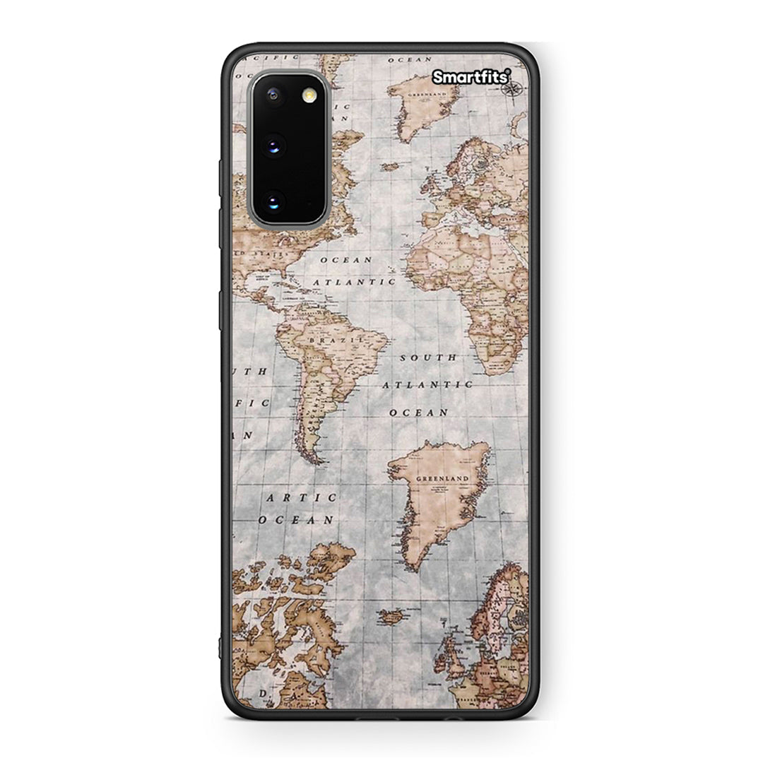 Samsung S20 World Map Θήκη από τη Smartfits με σχέδιο στο πίσω μέρος και μαύρο περίβλημα | Smartphone case with colorful back and black bezels by Smartfits