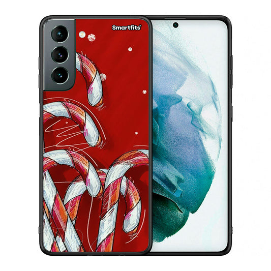 Θήκη Samsung S21 Candy Cane από τη Smartfits με σχέδιο στο πίσω μέρος και μαύρο περίβλημα | Samsung S21 Candy Cane case with colorful back and black bezels