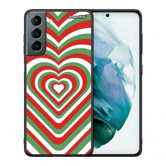 Θήκη Samsung S21 Christmas Hearts από τη Smartfits με σχέδιο στο πίσω μέρος και μαύρο περίβλημα | Samsung S21 Christmas Hearts case with colorful back and black bezels