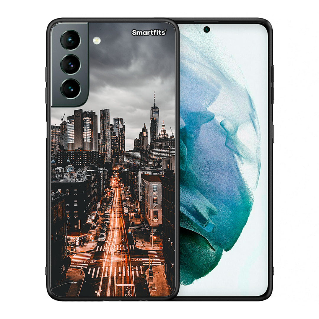 Θήκη Samsung S21 City Lights από τη Smartfits με σχέδιο στο πίσω μέρος και μαύρο περίβλημα | Samsung S21 City Lights case with colorful back and black bezels