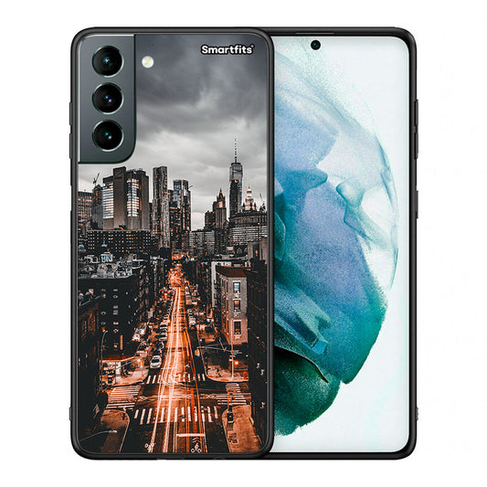 Θήκη Samsung S21 City Lights από τη Smartfits με σχέδιο στο πίσω μέρος και μαύρο περίβλημα | Samsung S21 City Lights case with colorful back and black bezels