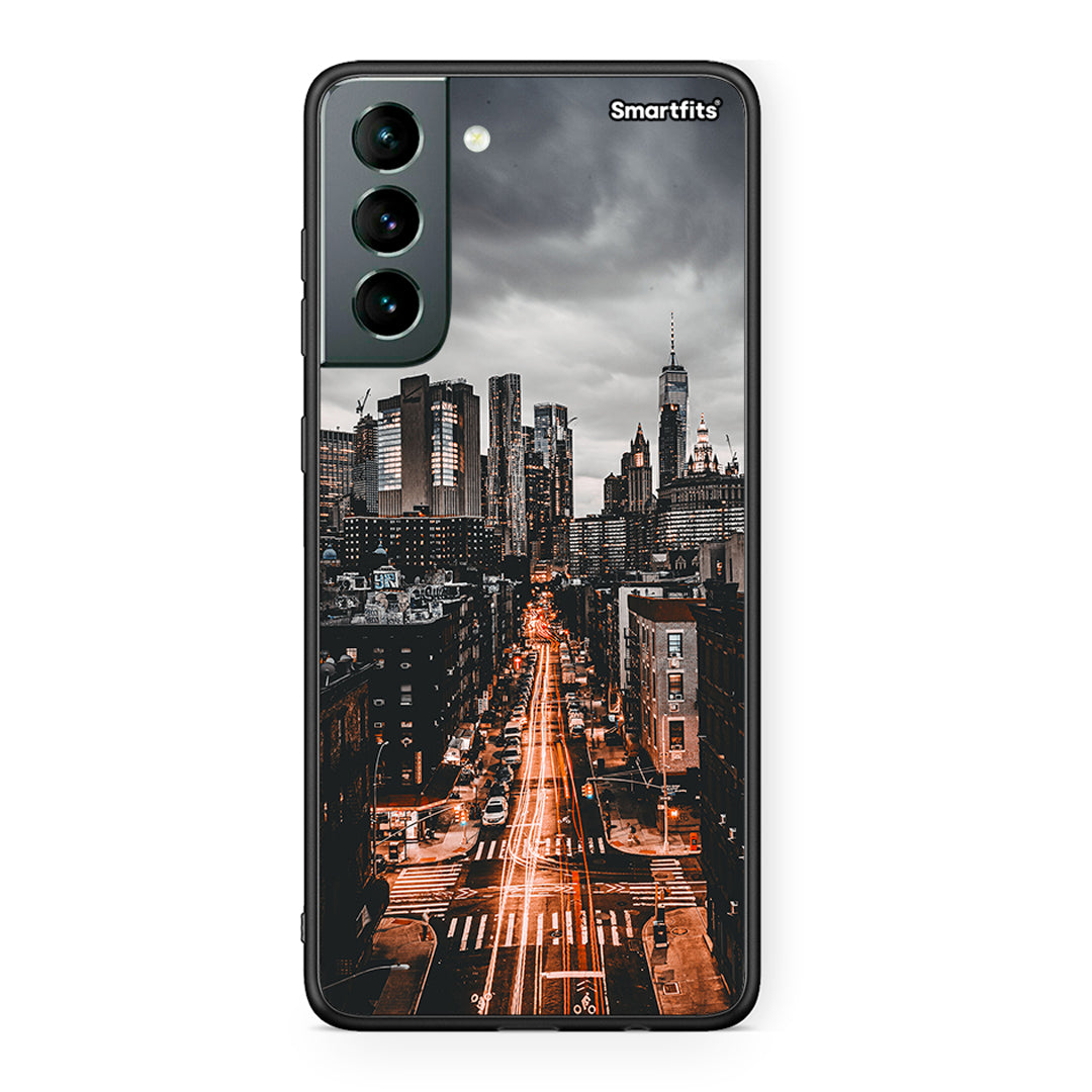 Samsung S21 City Lights θήκη από τη Smartfits με σχέδιο στο πίσω μέρος και μαύρο περίβλημα | Smartphone case with colorful back and black bezels by Smartfits